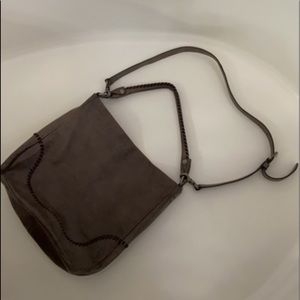 Beautiful large gray leather Frye Melissa hobo bag.